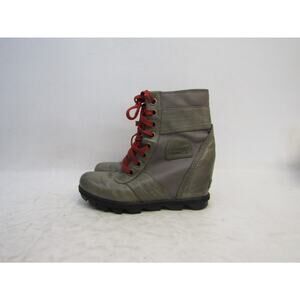 Sorel Womens Sz 7.5 Brown Leather Lace Up Wedge Comfort Ankle Fashion Boots